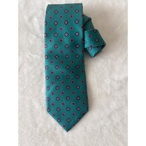 VTG Clubfellow Marshall Fields Men's Teal Silk Geometric Medallion Tie USA Made